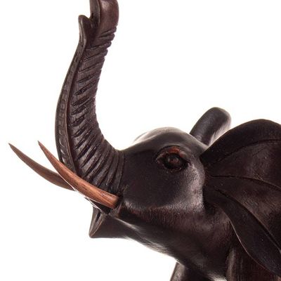 Alternate image for Artisan-Made Hand-Carved Brown Cedarwood Elephant Sculpture Eternal Wisdom