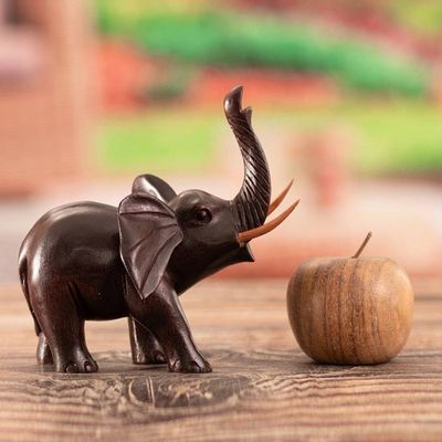 Alternate image for Artisan-Made Hand-Carved Brown Cedarwood Elephant Sculpture Eternal Wisdom