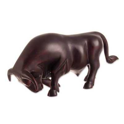 Alternate image for Hand-Carved Dark Brown Cedarwood Bull Sculpture from Peru Andean Bravery