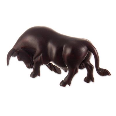 Alternate image for Hand-Carved Dark Brown Cedarwood Bull Sculpture from Peru Andean Bravery