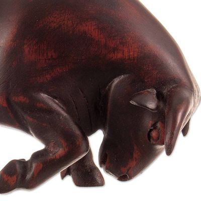 Alternate image for Hand-Carved Dark Brown Cedarwood Bull Sculpture from Peru Andean Bravery