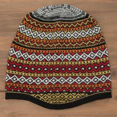 Alternate image for White and Multicolored Alpaca Blend Knit Hat from Peru Bright Diamonds