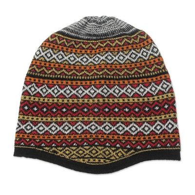 Alternate image for White and Multicolored Alpaca Blend Knit Hat from Peru Bright Diamonds