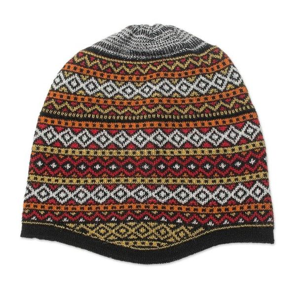 Alternate image for White and Multicolored Alpaca Blend Knit Hat from Peru Bright Diamonds