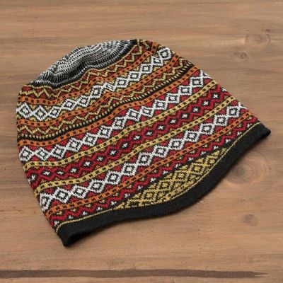 Alternate image for White and Multicolored Alpaca Blend Knit Hat from Peru Bright Diamonds