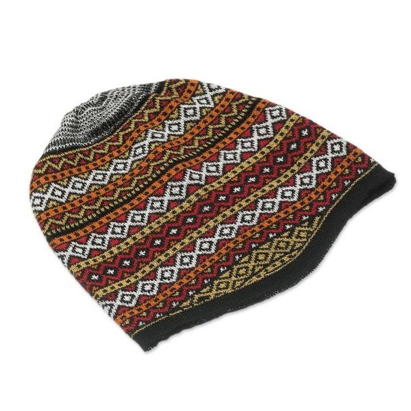 Alternate image for White and Multicolored Alpaca Blend Knit Hat from Peru Bright Diamonds