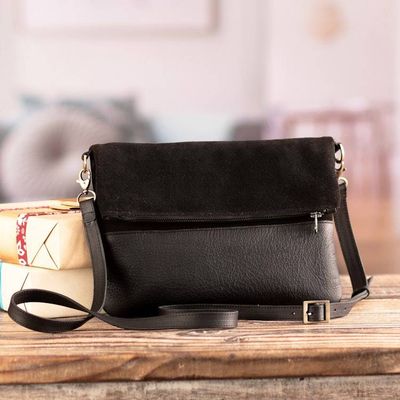 Alternate image for Black Suede and Leather Sling Bag with Adjustable Straps All Around Town