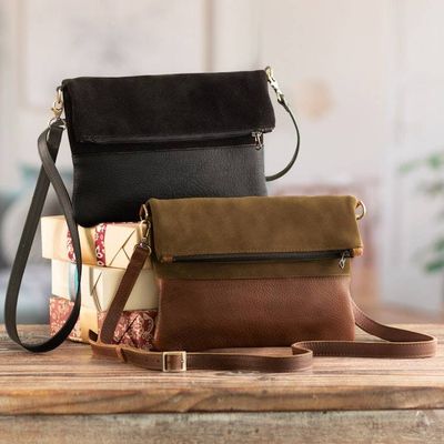 Alternate image for Black Suede and Leather Sling Bag with Adjustable Straps All Around Town