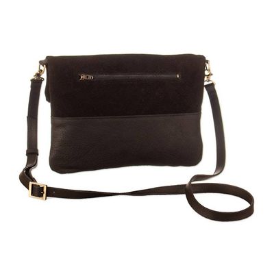 Alternate image for Black Suede and Leather Sling Bag with Adjustable Straps All Around Town