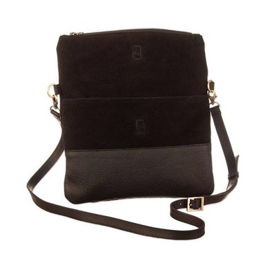Alternate image for Black Suede and Leather Sling Bag with Adjustable Straps All Around Town
