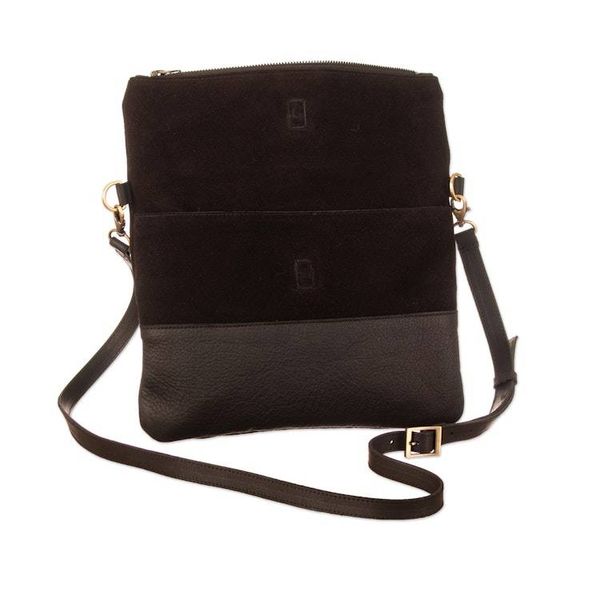 Alternate image for Black Suede and Leather Sling Bag with Adjustable Straps All Around Town