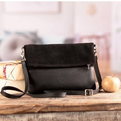 Alternate image for Black Suede and Leather Sling Bag with Adjustable Straps All Around Town
