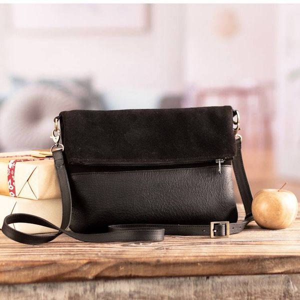 Alternate image for Black Suede and Leather Sling Bag with Adjustable Straps All Around Town