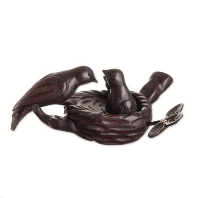 Alternate image for Bird-Themed Mother and Child Cedar Wood Sculpture from Peru Mothers Nest