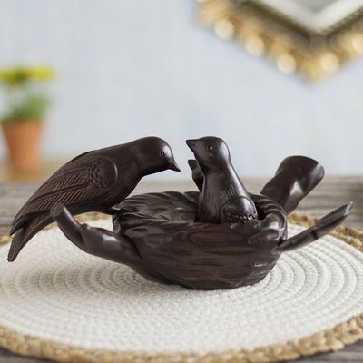 Alternate image for Bird-Themed Mother and Child Cedar Wood Sculpture from Peru Mothers Nest
