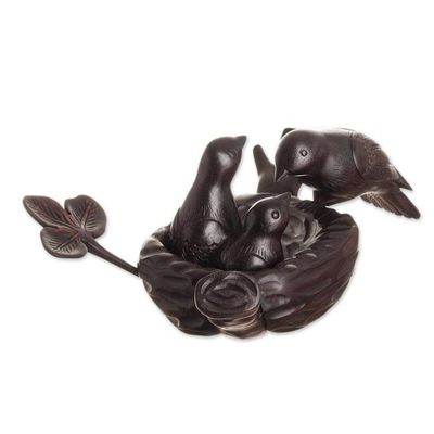Alternate image for Bird-Themed Mother and Child Cedar Wood Sculpture from Peru Mothers Nest