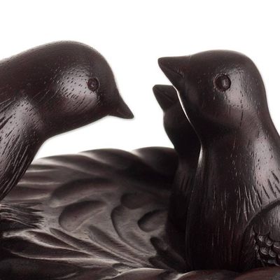 Alternate image for Bird-Themed Mother and Child Cedar Wood Sculpture from Peru Mothers Nest