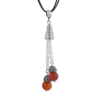 Alternate image for Agate and Silver Pendant Necklace on Cotton Cord from Peru Floral Pendulums