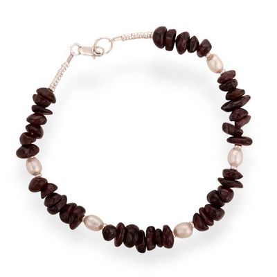 Alternate image for Natural Garnet Chip and Silver-White Cultured Pearl Bracelet Flames of Lima