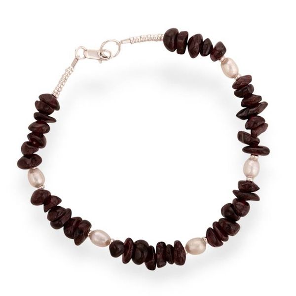Alternate image for Natural Garnet Chip and Silver-White Cultured Pearl Bracelet Flames of Lima