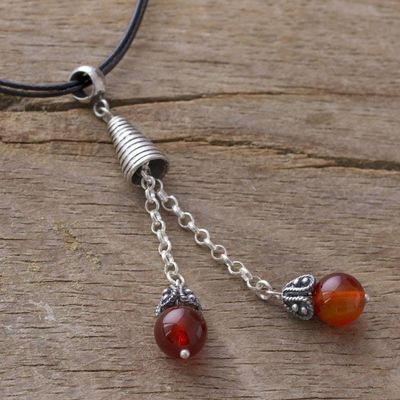 Alternate image for Agate and Silver Pendant Necklace on Cotton Cord from Peru Floral Pendulums