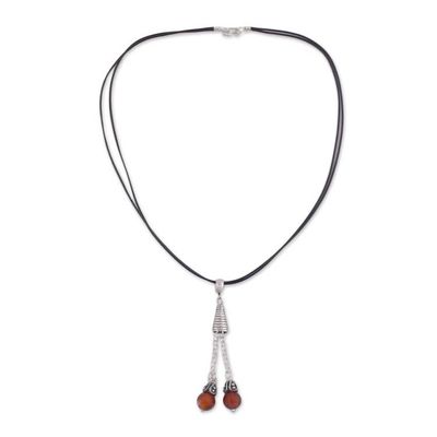 Alternate image for Agate and Silver Pendant Necklace on Cotton Cord from Peru Floral Pendulums