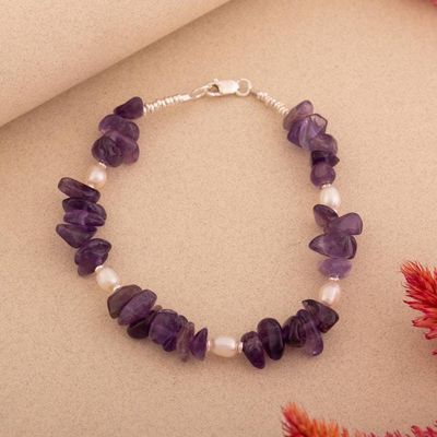Alternate image for High-Polished Amethyst and Cultured Pearl Beaded Bracelet Amulets of Lima
