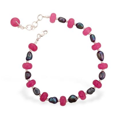 Alternate image for Adjustable Agate Black Cultured Pearl Silver Beaded Bracelet Crimson Dawn