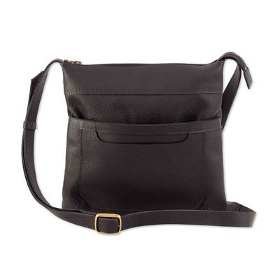 Alternate image for Zippered Black 100 Leather Sling Bag with Adjustable Strap Todays Adventure in Black