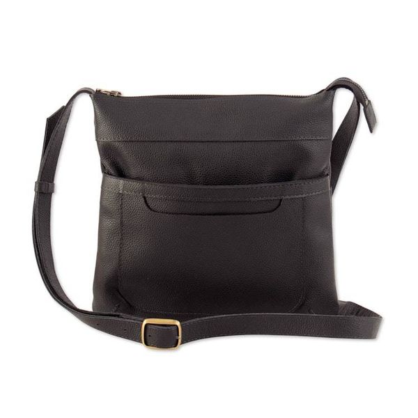 Alternate image for Zippered Black 100 Leather Sling Bag with Adjustable Strap Todays Adventure in Black