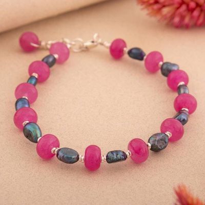 Alternate image for Adjustable Agate Black Cultured Pearl Silver Beaded Bracelet Crimson Dawn