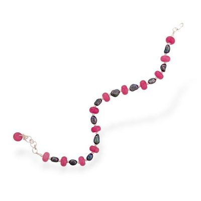 Alternate image for Adjustable Agate Black Cultured Pearl Silver Beaded Bracelet Crimson Dawn