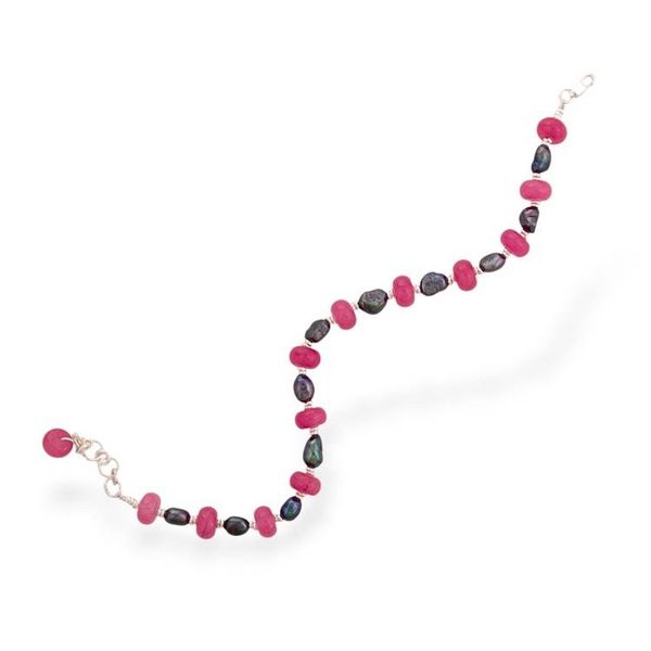 Alternate image for Adjustable Agate Black Cultured Pearl Silver Beaded Bracelet Crimson Dawn