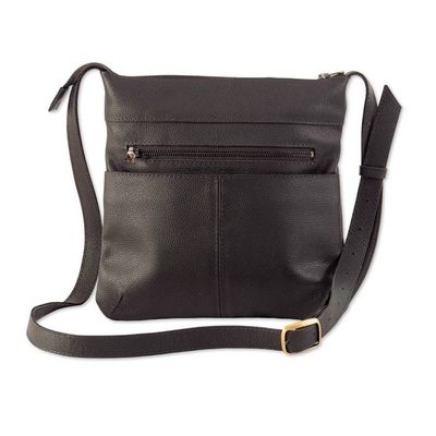 Alternate image for Zippered Black 100 Leather Sling Bag with Adjustable Strap Todays Adventure in Black