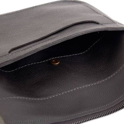 Alternate image for Zippered Black 100 Leather Sling Bag with Adjustable Strap Todays Adventure in Black