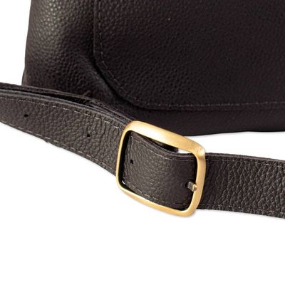 Alternate image for Zippered Black 100 Leather Sling Bag with Adjustable Strap Todays Adventure in Black