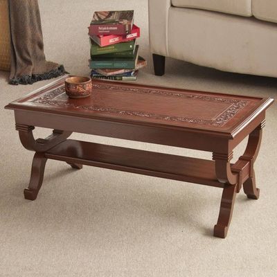 Primary image for Hand Crafted Contemporary Wood Leather Coffee Table Fern Garland