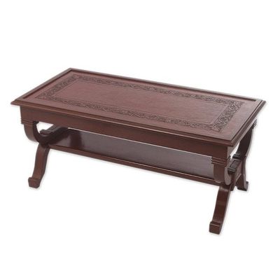 Alternate image for Hand Crafted Contemporary Wood Leather Coffee Table Fern Garland
