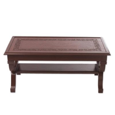 Alternate image for Hand Crafted Contemporary Wood Leather Coffee Table Fern Garland