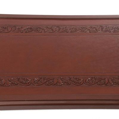 Alternate image for Hand Crafted Contemporary Wood Leather Coffee Table Fern Garland