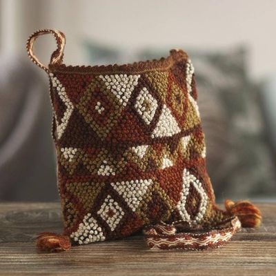 Primary image for Brown Textured Handwoven Alpaca Blend Morral Shoulder Bag Earth Dove