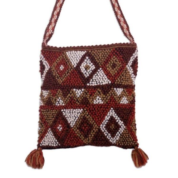 Alternate image for Brown Textured Handwoven Alpaca Blend Morral Shoulder Bag Earth Dove