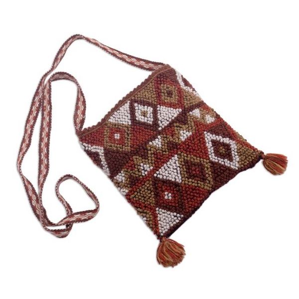 Alternate image for Brown Textured Handwoven Alpaca Blend Morral Shoulder Bag Earth Dove