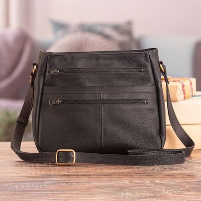 Alternate image for Minimalist Black Leather Sling Bag with Adjustable Strap Andean Evening