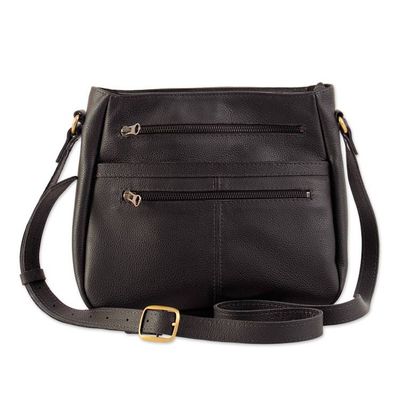Alternate image for Minimalist Black Leather Sling Bag with Adjustable Strap Andean Evening