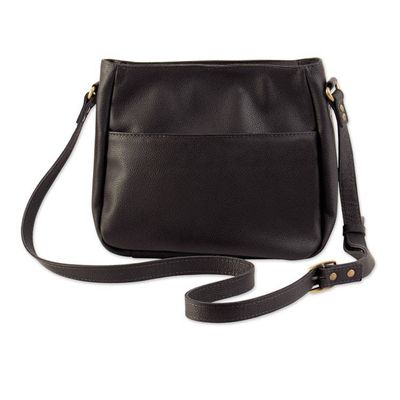 Alternate image for Minimalist Black Leather Sling Bag with Adjustable Strap Andean Evening