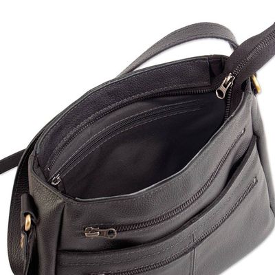 Alternate image for Minimalist Black Leather Sling Bag with Adjustable Strap Andean Evening