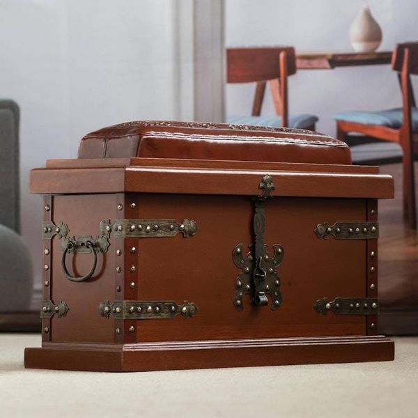 Alternate image for Unique Traditional Wood Leather Chest Trunk Village Country Collection