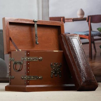 Alternate image for Unique Traditional Wood Leather Chest Trunk Village Country Collection