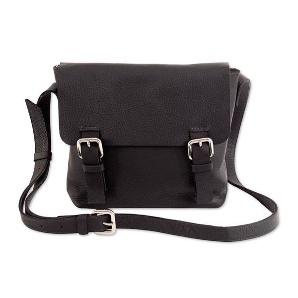 Alternate image for Adjustable 100 Leather Messenger Bag in Black Made in Peru Message at Night